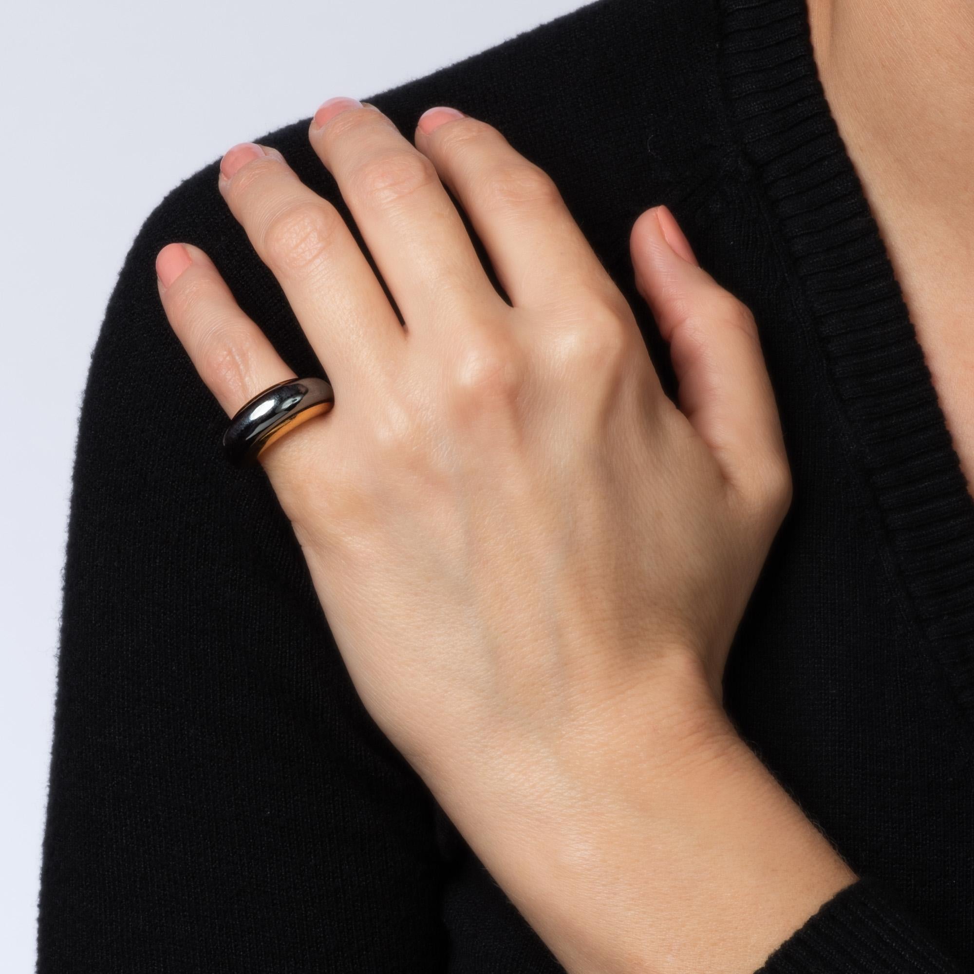 Women's Van Cleef & Arpels Hematite Dome Ring Vintage Sz 4.5 Band Signed Jewelry For Sale