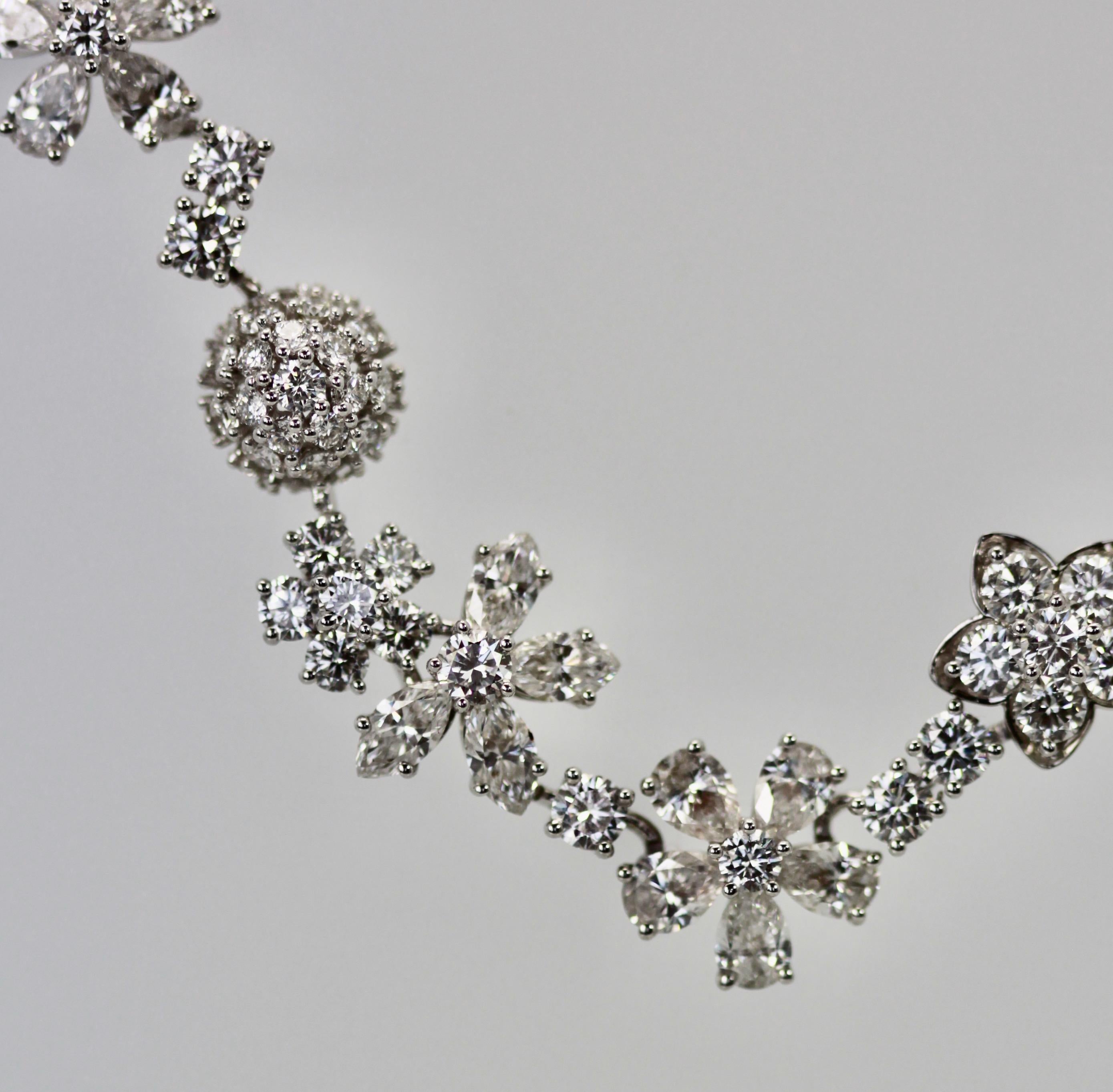 This amazing necklace is Van Cleef High Jewelry Folie des Pres Necklace.  This necklace boosts 230 Stones of differents sizes and shapes and totals 23.95 Carats.
This necklace retails for $299,000.  I have it in a VCA box with papers and this is a