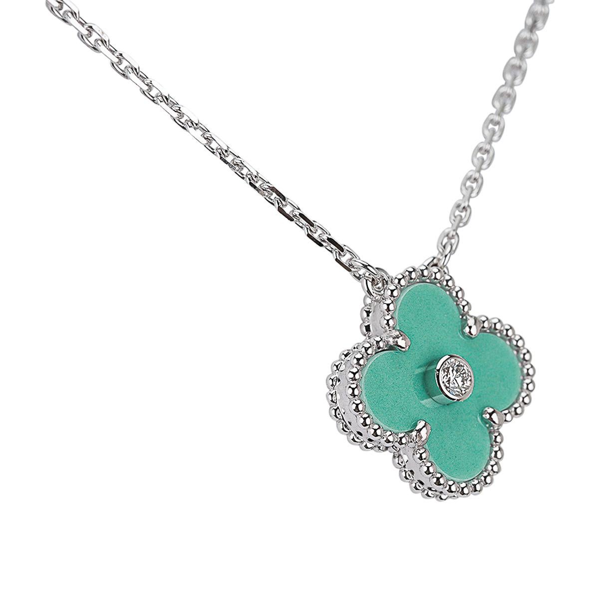 Brilliant Cut Van Cleef & Arpels Holiday 2022 Alhambra Diamond Pendant Celadon Necklace 