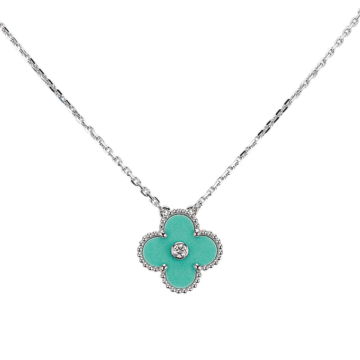 Women's Van Cleef & Arpels Holiday 2022 Alhambra Diamond Pendant Celadon Necklace 