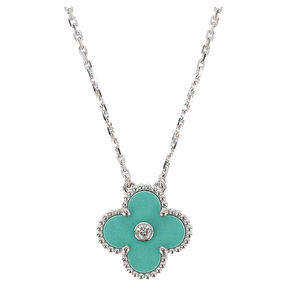 Van Cleef & Arpels Holiday 2022 Alhambra Diamond Pendant Celadon Necklace 