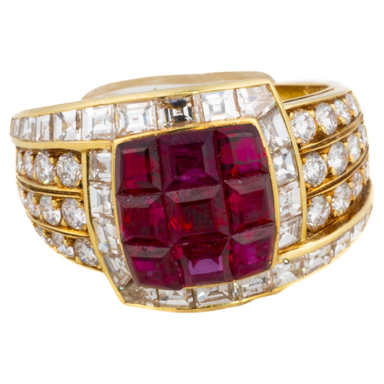 Van Cleef and Arpels Bague à rubis et diamants en serti invisible