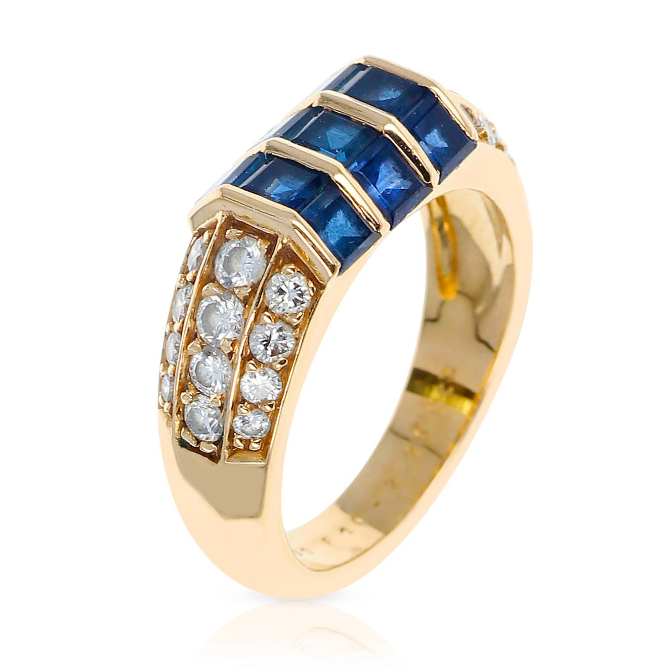 Van Cleef & Arpels Invisibly-Set Nine Sapphire and Diamonds Ring, 18k Yellow In Excellent Condition In New York, NY