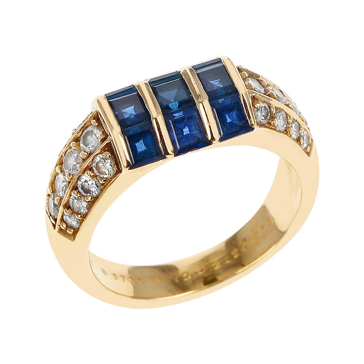 Van Cleef & Arpels Invisibly-Set Nine Sapphire and Diamonds Ring, 18k Yellow