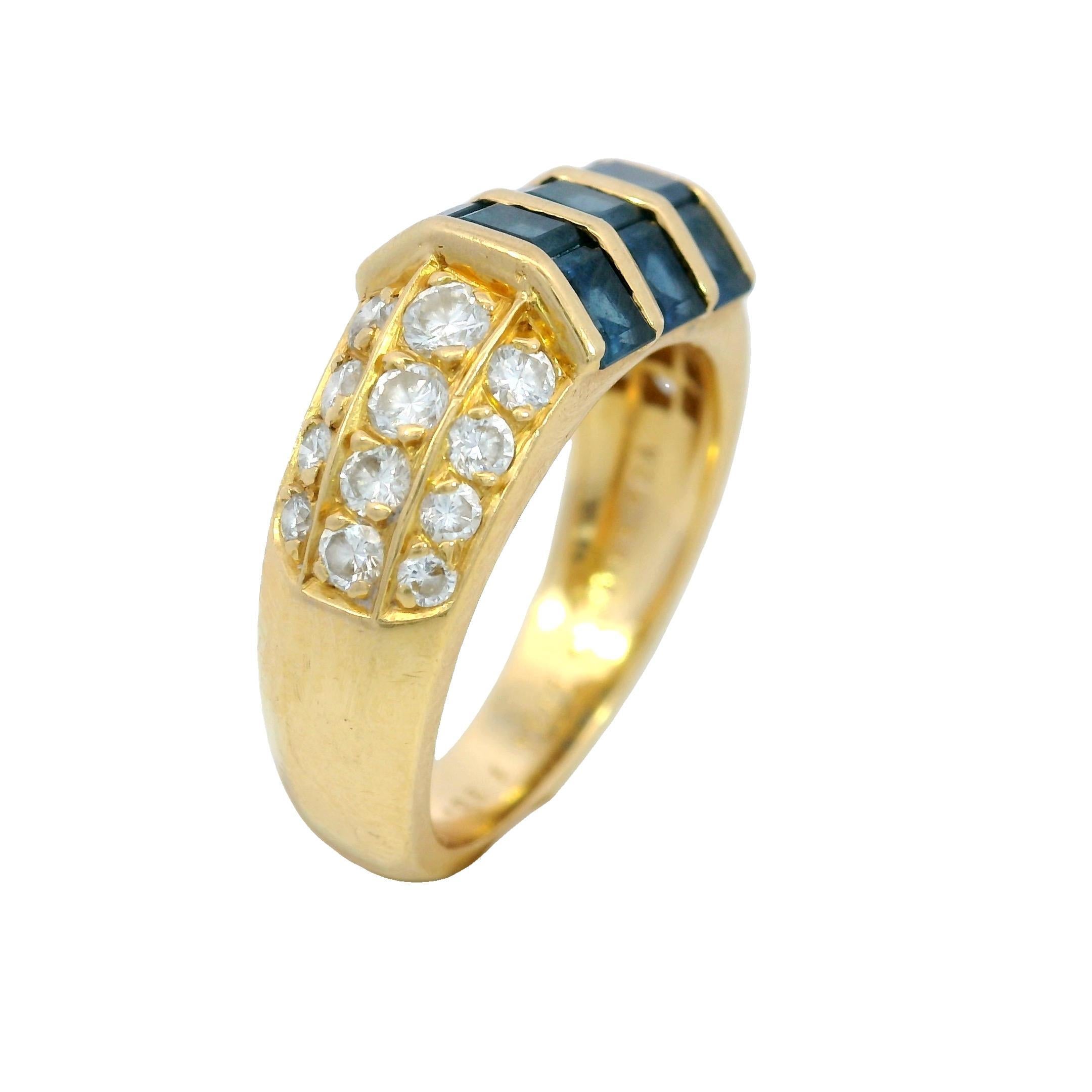 Van Cleef & Arpels Invisibly Set Sapphire Diamond Stacker Ring 18K Yellow Gold

This refined band ring in 18k yellow gold features a balanced blend of rich color and timeless design. At the center, 1.55 carats of square-cut blue sapphires are