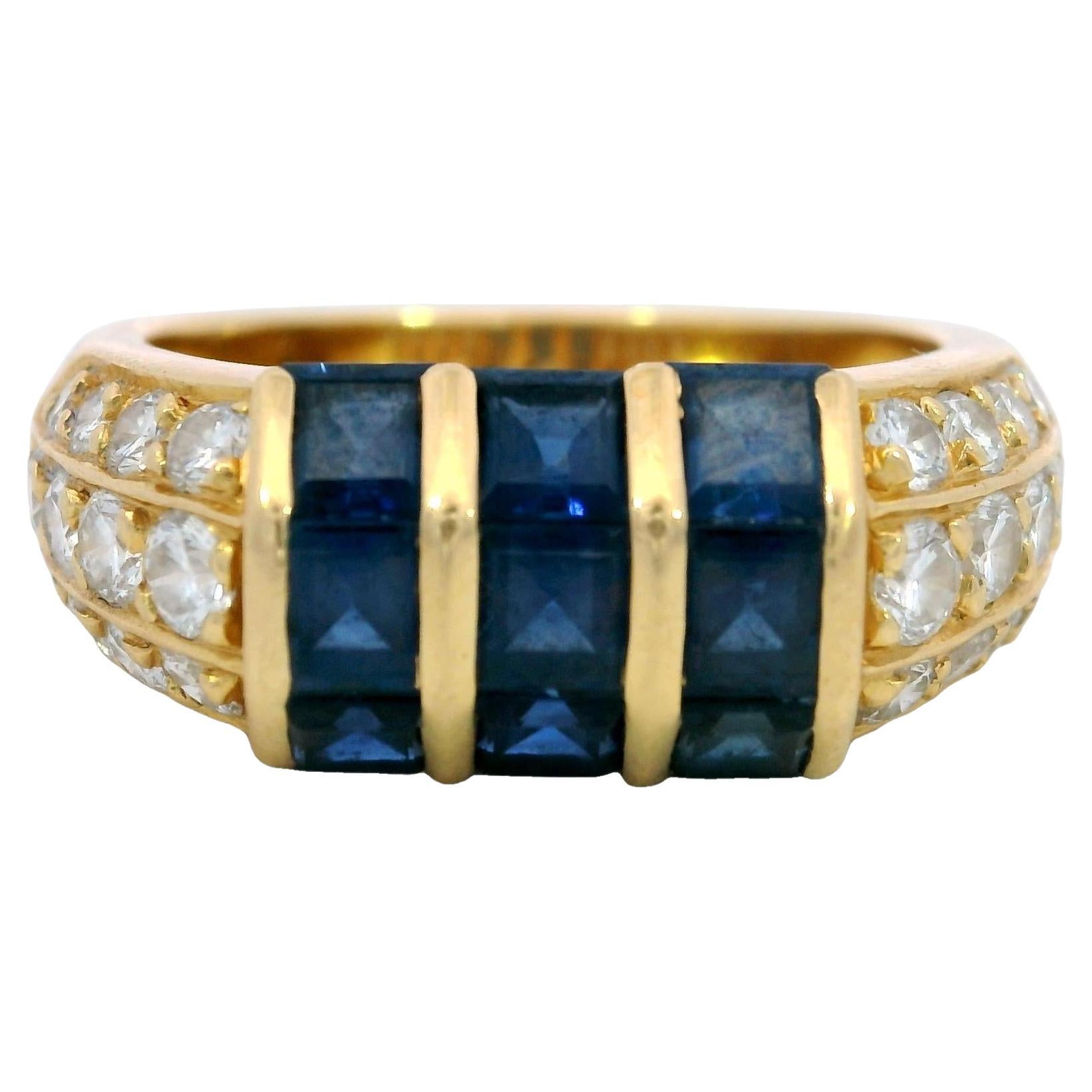 Van Cleef & Arpels Invisibly Set Sapphire Diamond Stacker Ring 18K Yellow Gold im Angebot