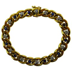 Van Cleef & Arpels Italy 18k Yellow Gold Sapphire and Diamond Curb Link Bracelet