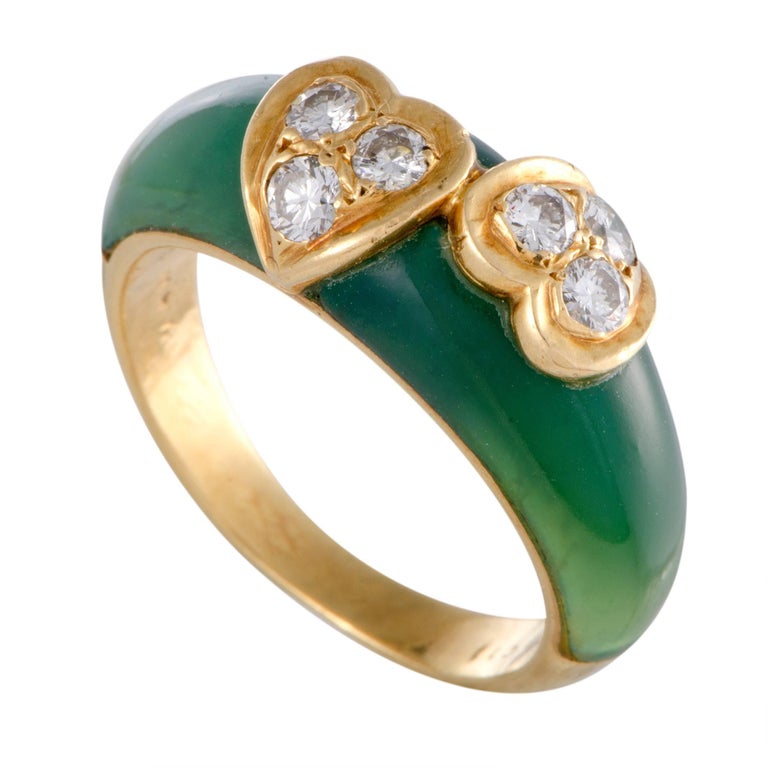 Van Cleef and Arpels Jade and Diamond Gold Band Ring at 1stDibs