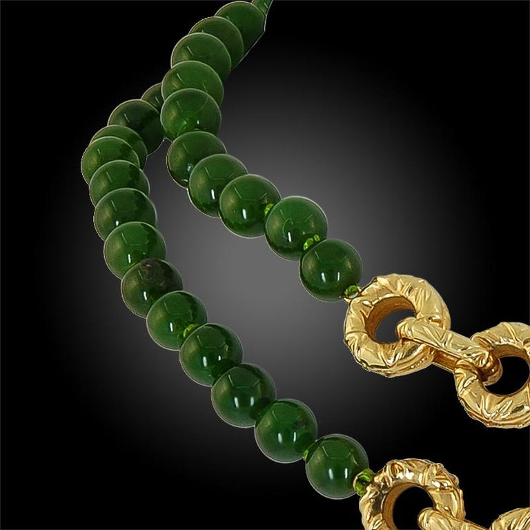 Van Cleef and Arpels Jade Bead Gold Necklace For Sale at 1stDibs