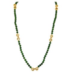 Vintage Van Cleef & Arpels Jade Bead Gold Necklace