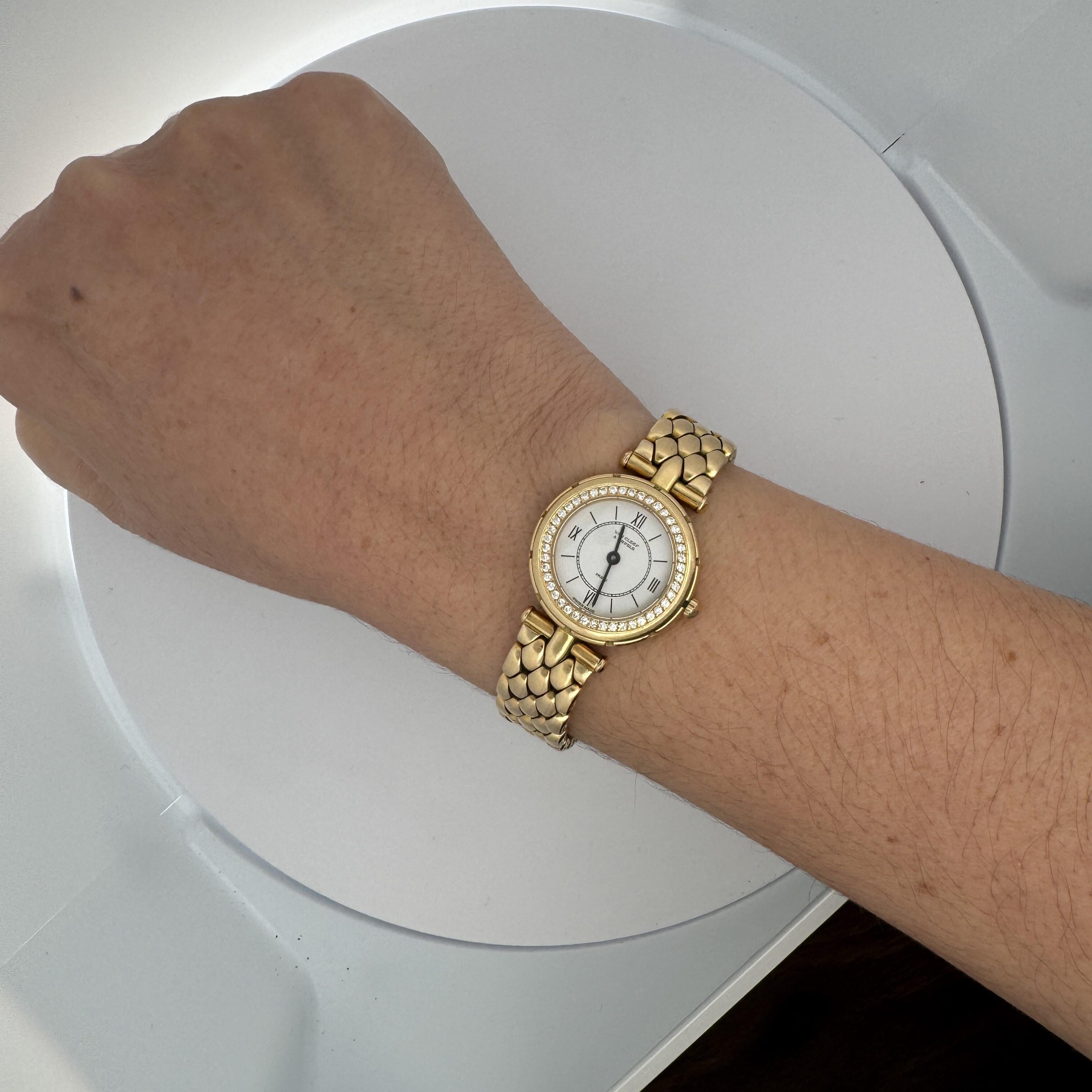 Round Cut Van Cleef & Arpels La Collection 18K Gold Diamond Bezel Ladies Watch For Sale
