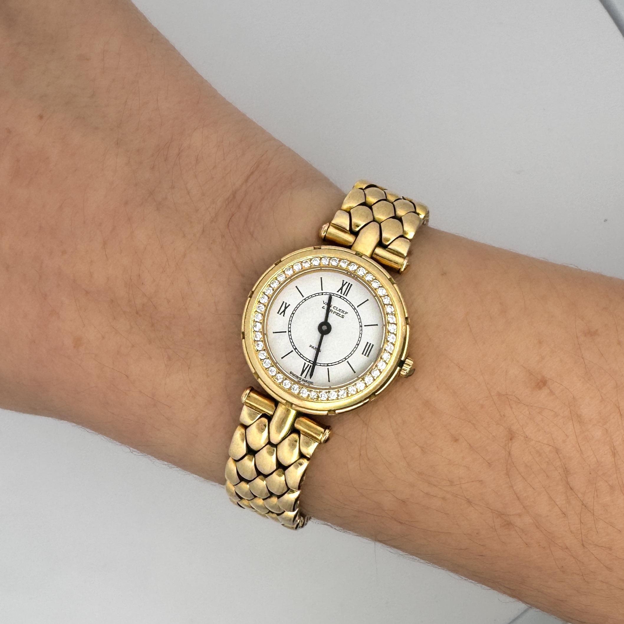 Women's Van Cleef & Arpels La Collection 18K Gold Diamond Bezel Ladies Watch For Sale