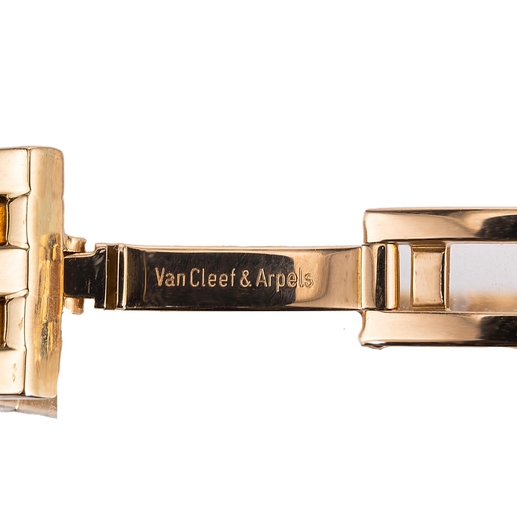 Van Cleef & Arpels Ladies Diamond Emerald Yellow Gold Wristwatch For Sale 1