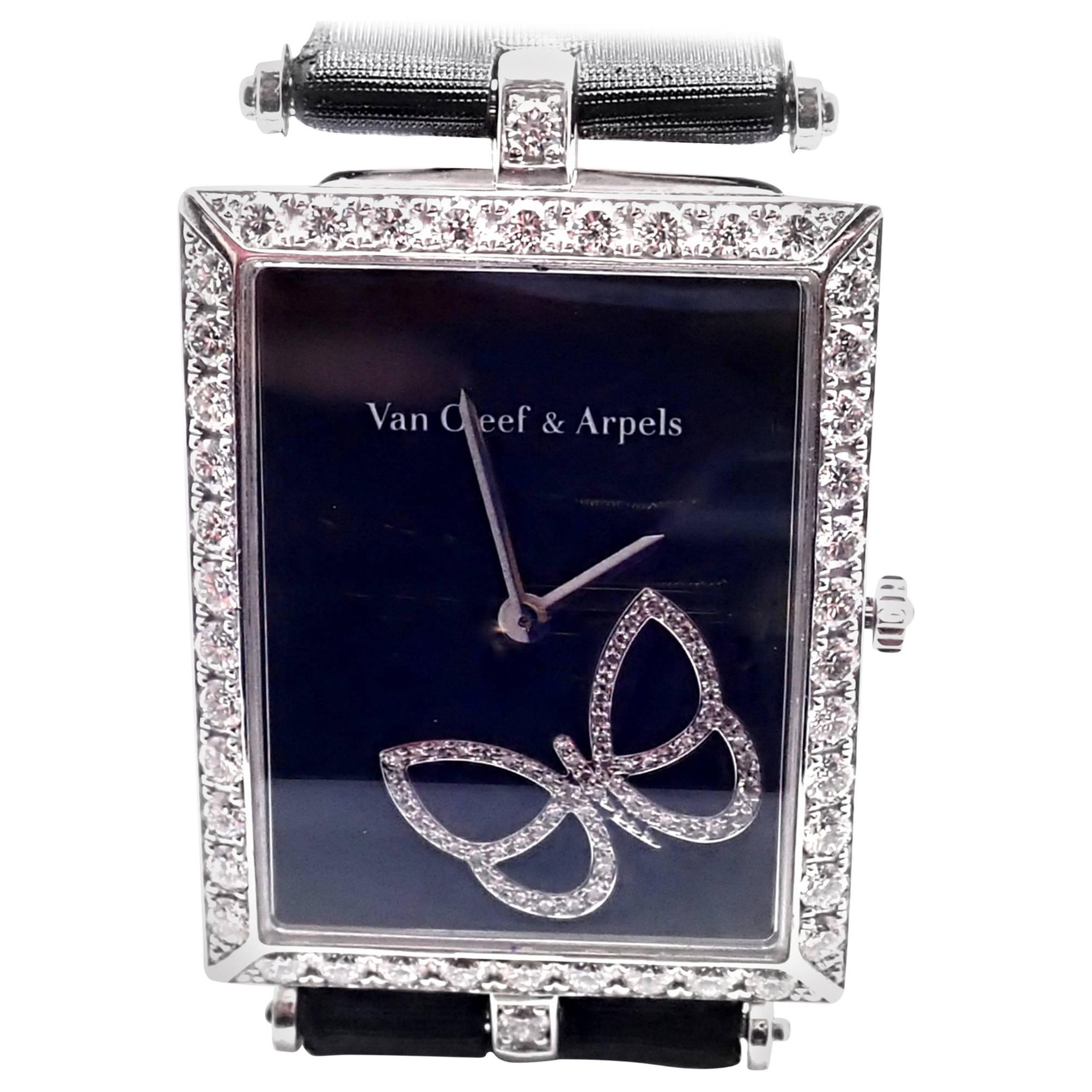 18k White Gold Diamond Limited Edition Papillon Butterfly Lady's Wristwatch by Van Cleef & Arpels. 
This watch comes with VCA box and service paper from VCA store.
This is a limited edition watch only 100 was made for 100 years Anniversary of Van