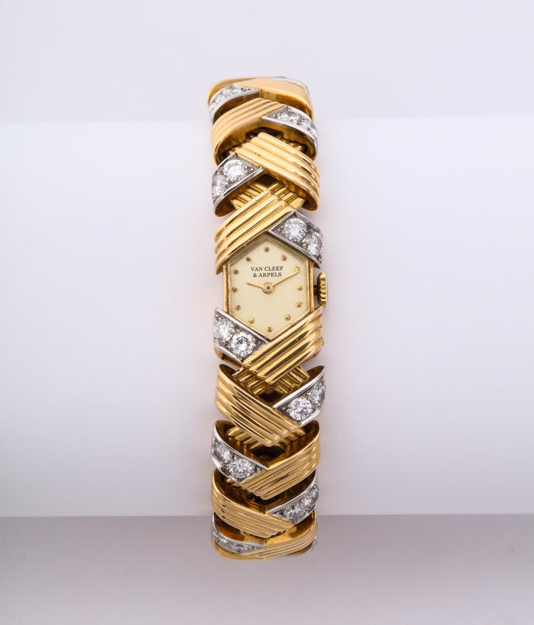 Van Cleef & Arpels Ladies Yellow Gold Diamond Dress Wristwatch In Excellent Condition In Bal Harbour, FL