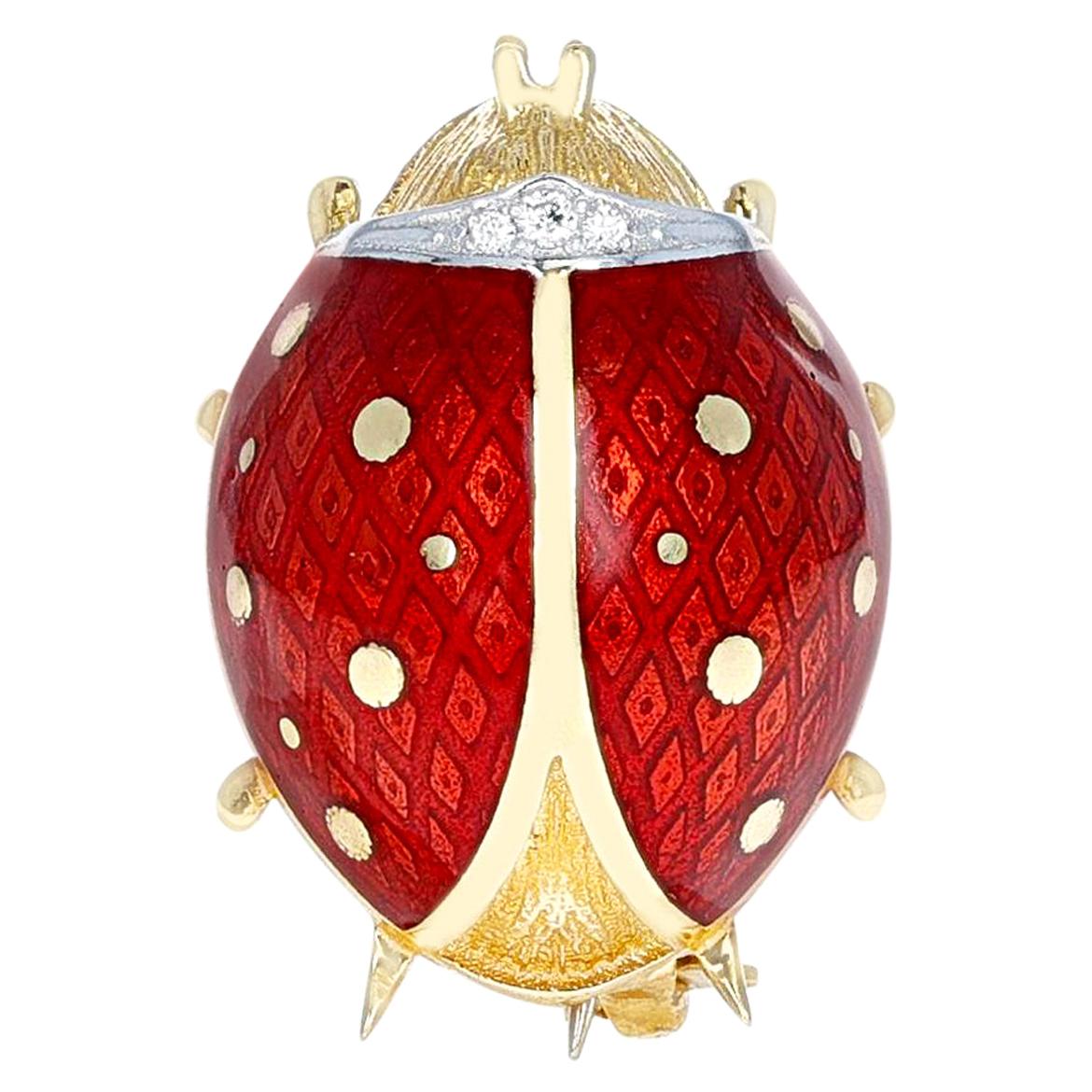 Van Cleef & Arpels Ladybug Brooch Pin with Diamonds, 18 Karat Yellow Gold