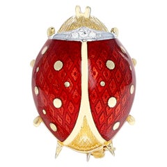 Van Cleef & Arpels Ladybug Brooch Pin with Diamonds, 18 Karat Yellow Gold
