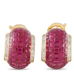 Van Cleef & Arpels Lampion Mystrieux 18K Yellow Gold Diamond and Ruby Earrings