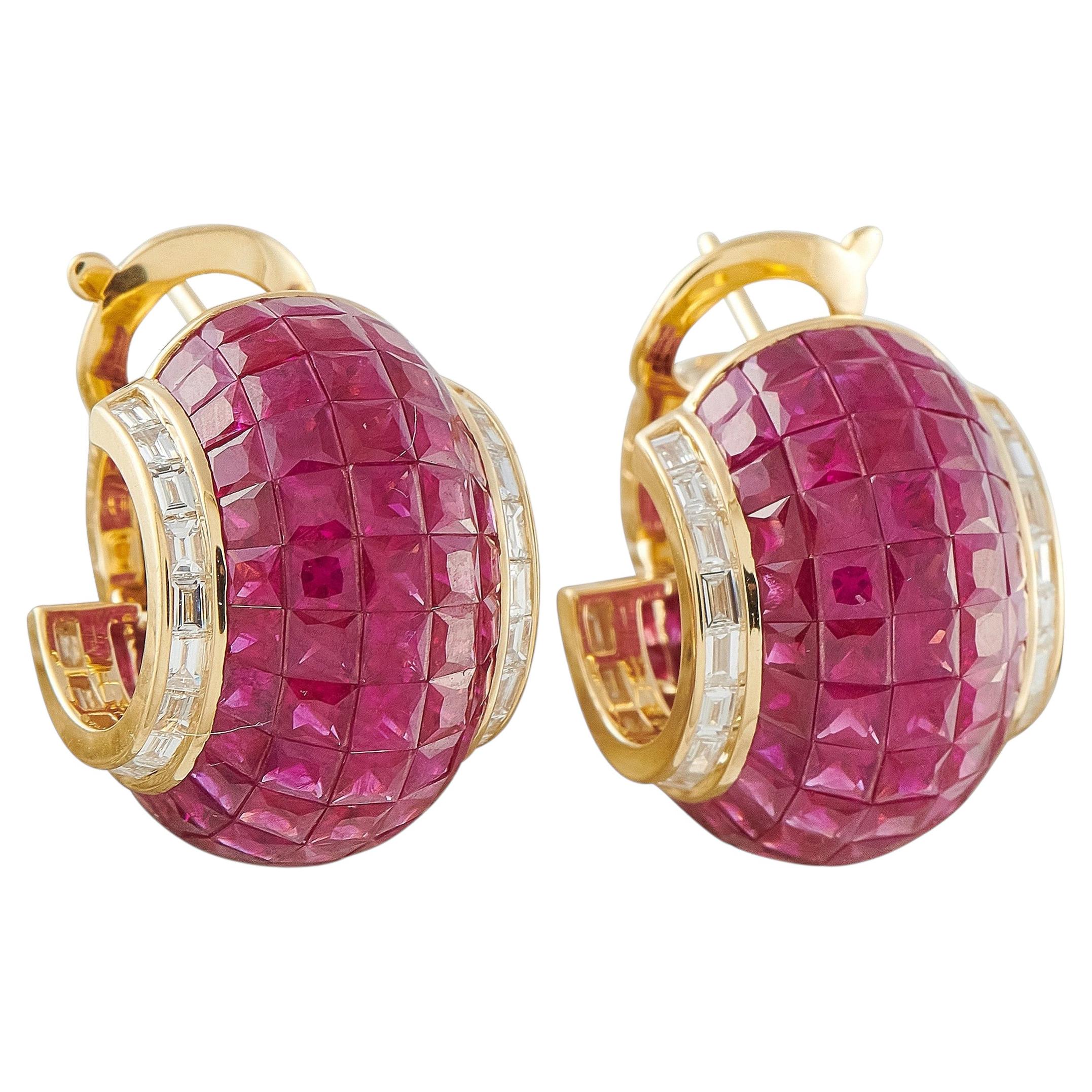 Van Cleef & Arpels Lampion Mystrieux 18K Yellow Gold Diamond and Ruby Earrings