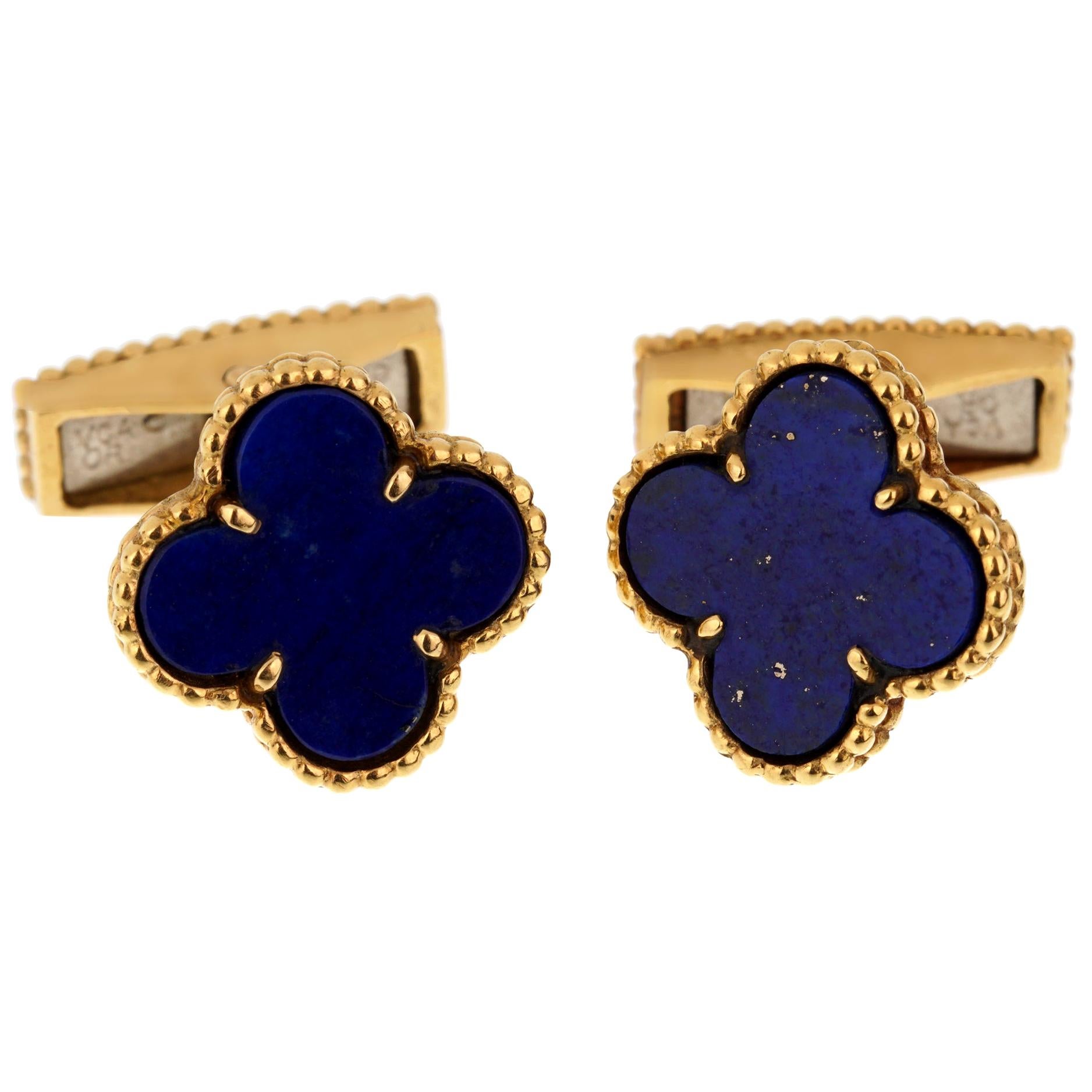 Van Cleef & Arpels Lapis Alhambra Yellow Gold Cufflinks