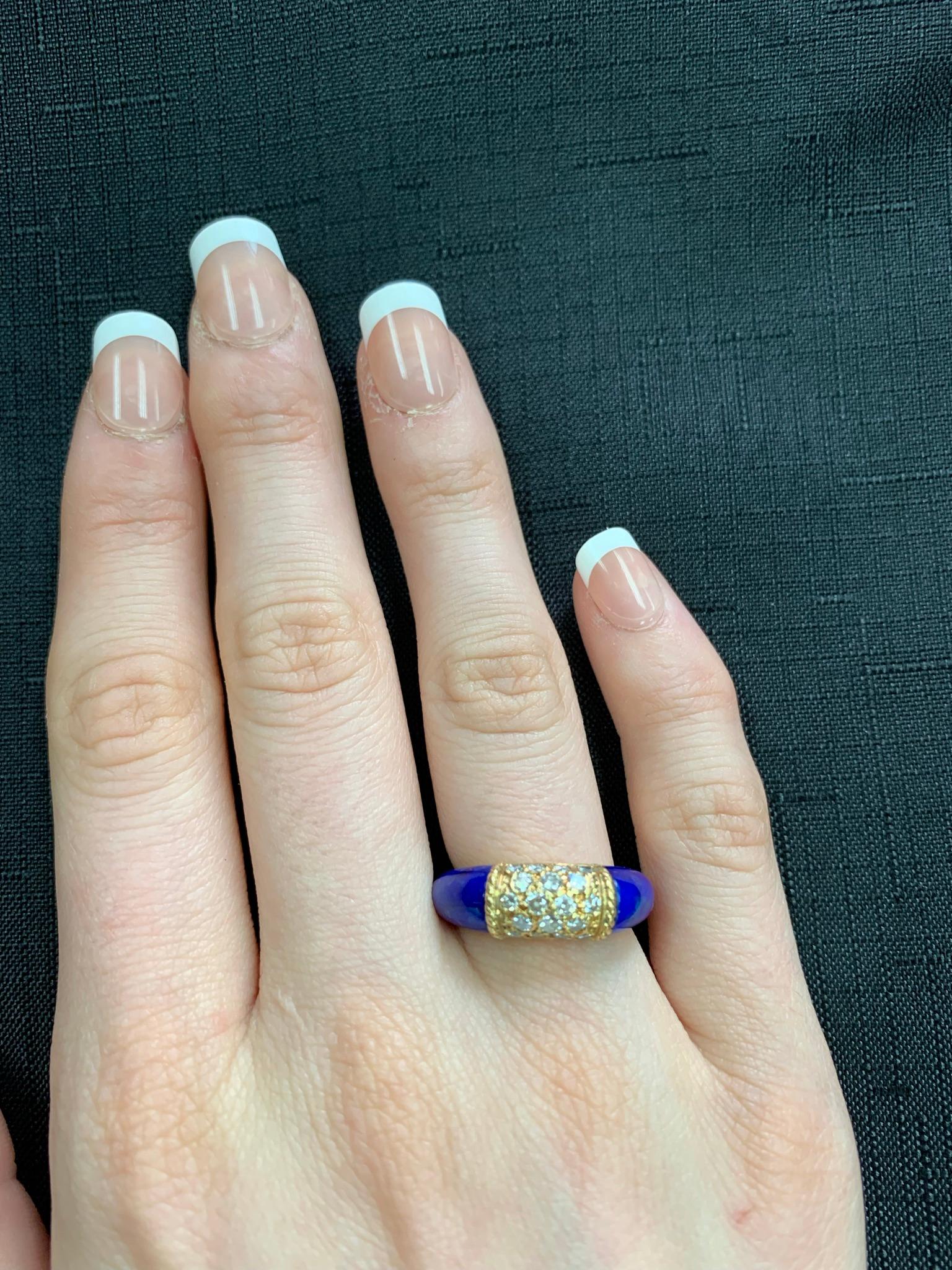 Van Cleef & Arpels Lapis and 5 Row Diamond Stacking Philippine Ring, 18K Yellow In Excellent Condition For Sale In New York, NY