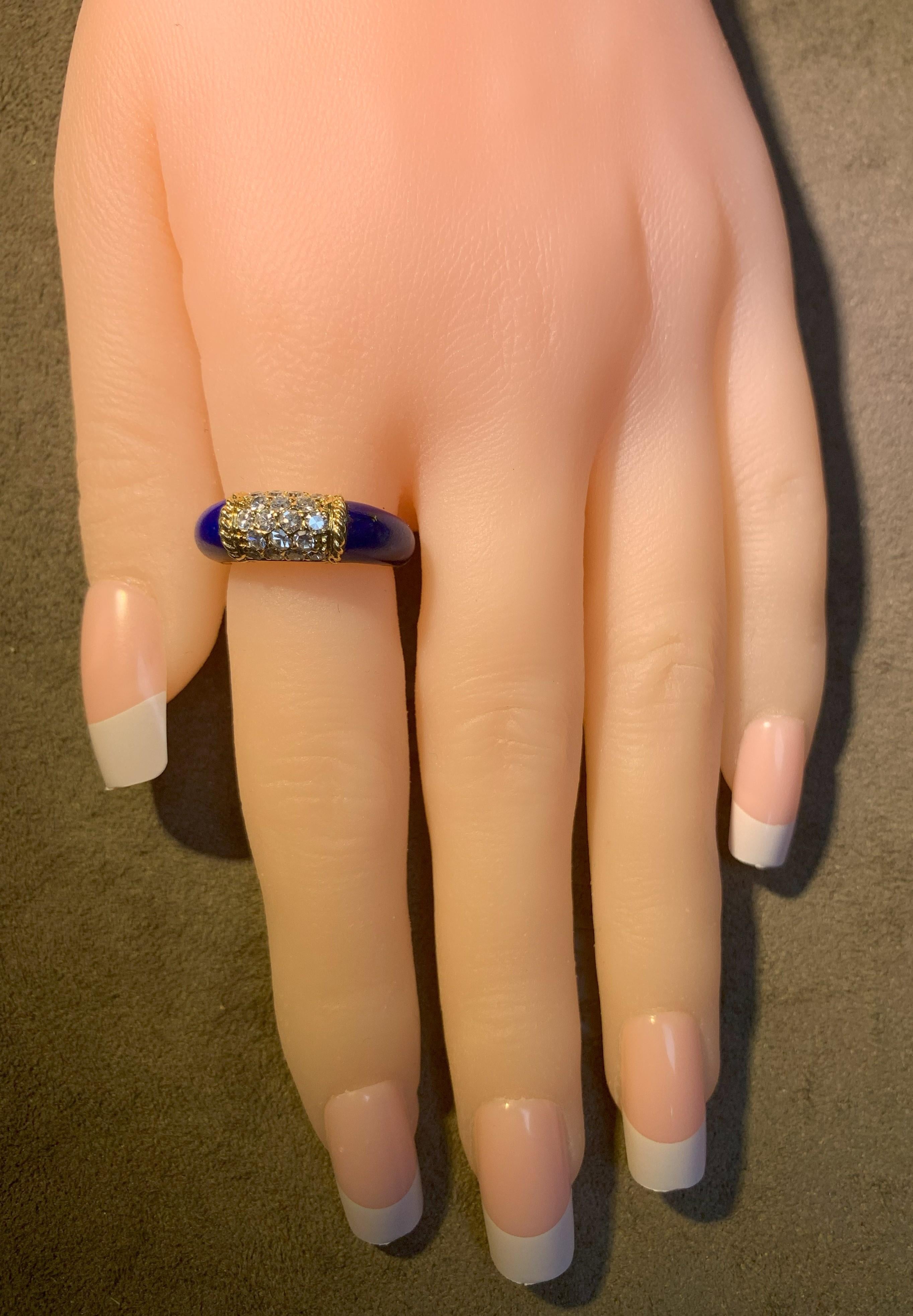 Van Cleef & Arpels Lapis and 5 Row Diamond Stacking Philippine Ring, 18K Yellow For Sale 1