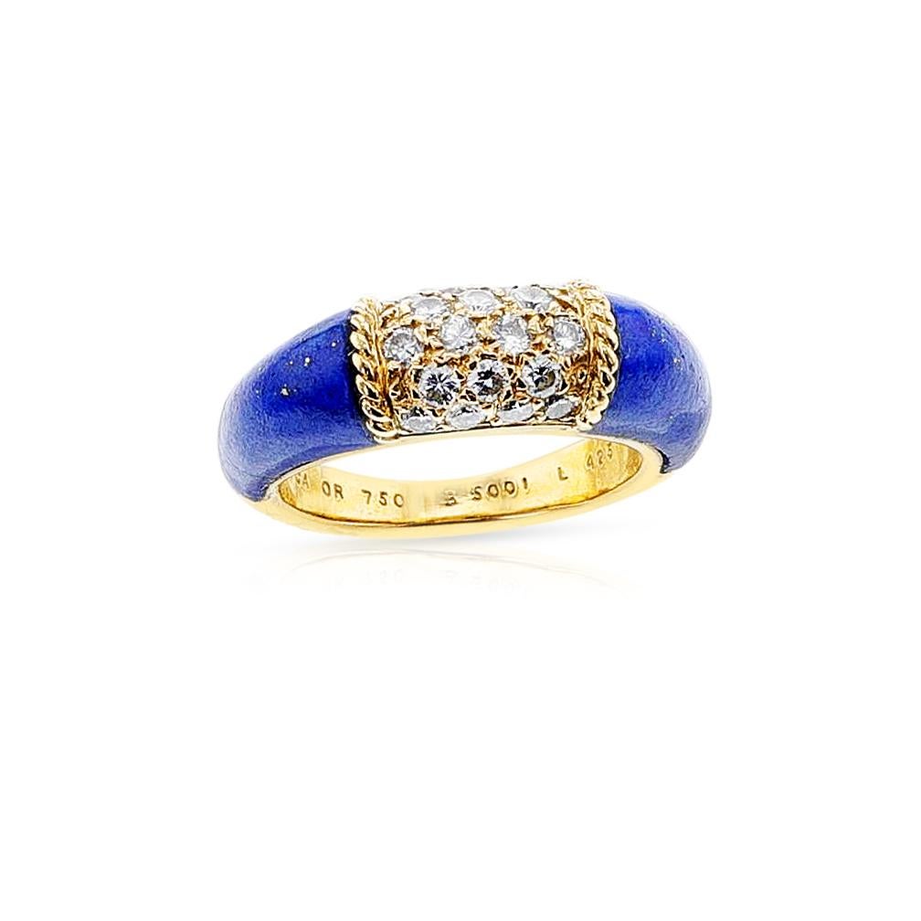 Round Cut Van Cleef & Arpels Lapis and Diamond Philippine Ring For Sale