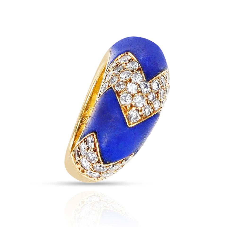 A Van Cleef & Arpels Lapis and Diamond Ring, 18k. The total weight is 11.45 grams. The ring size is US 4.50.