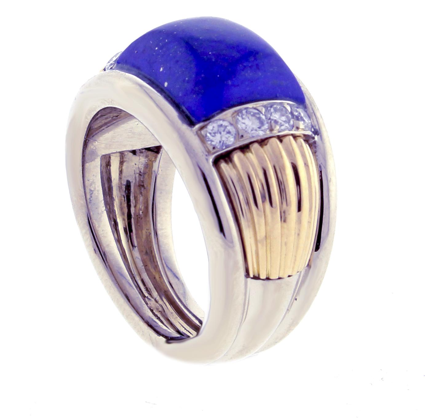 Van Cleef & Arpels Lapis and Diamond White and Yellow Gold Ring In Excellent Condition For Sale In Bethesda, MD
