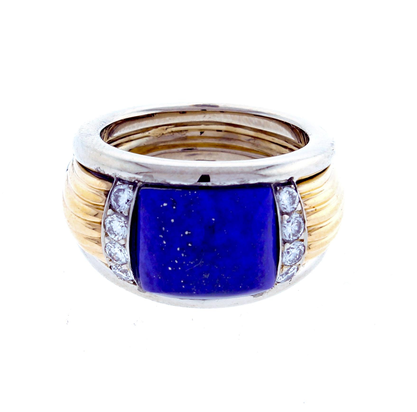 Women's or Men's Van Cleef & Arpels Lapis and Diamond White and Yellow Gold Ring For Sale