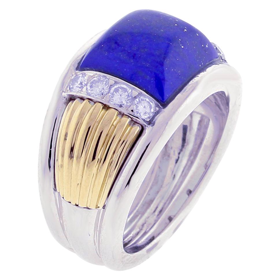 Van Cleef & Arpels Lapis and Diamond White and Yellow Gold Ring