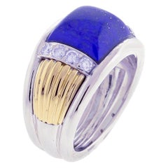 Retro Van Cleef & Arpels Lapis and Diamond White and Yellow Gold Ring