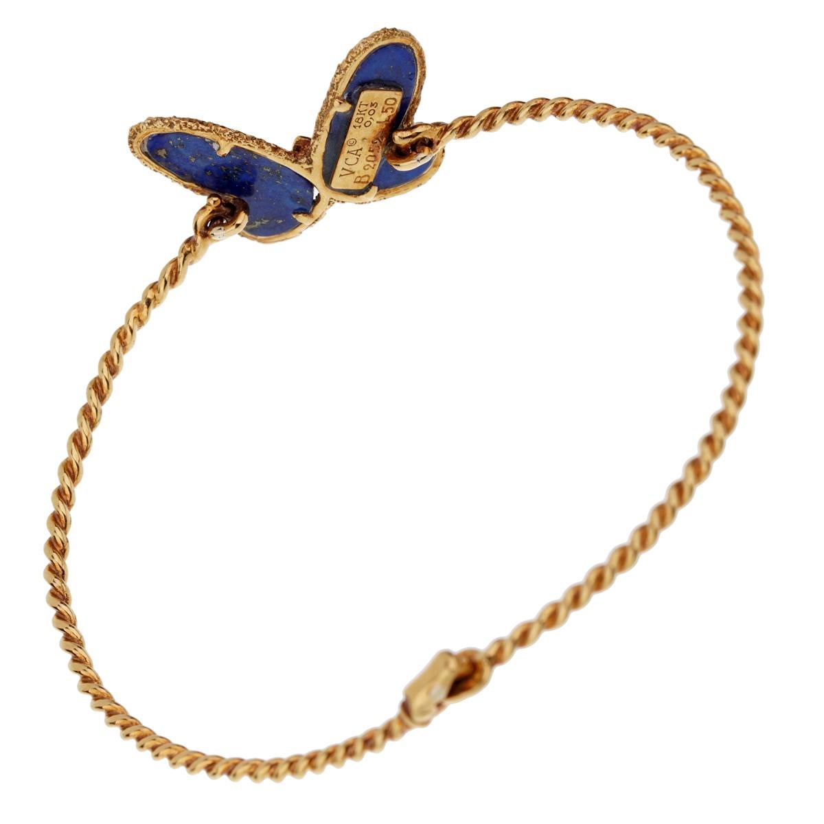 Round Cut Van Cleef & Arpels Lapis Butterfly Gold Bracelet