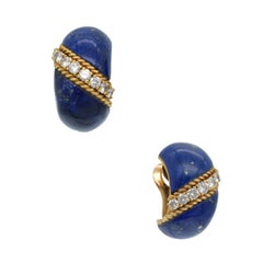 Van Cleef & Arpels Lapis & Diamond "Bombe" Clip On Earrings