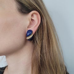 Van Cleef & Arpels Lapis & Diamond "Bombe" Clip On Earrings