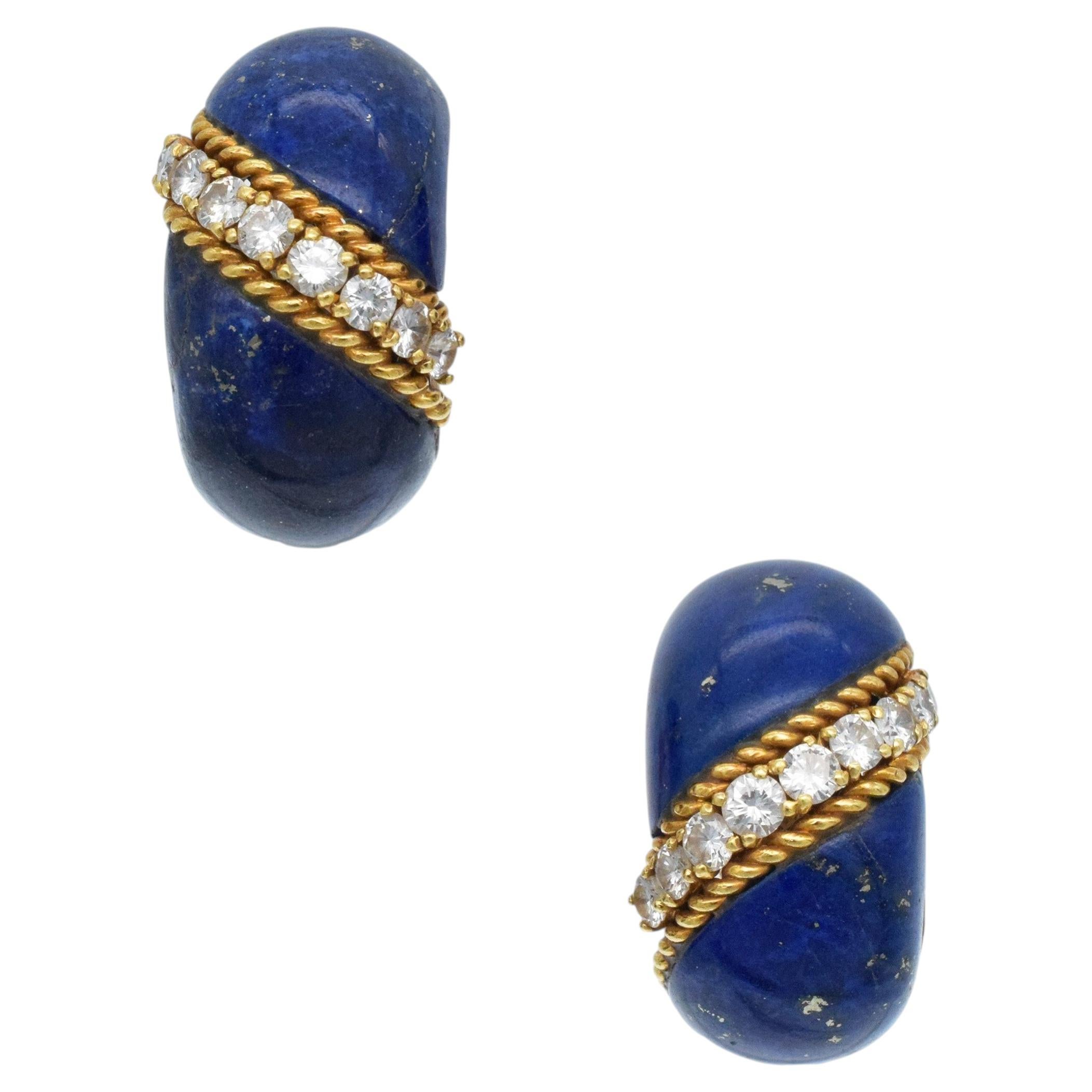 Van Cleef & Arpels Lapis & Diamond "Bombe" Clip On Earrings