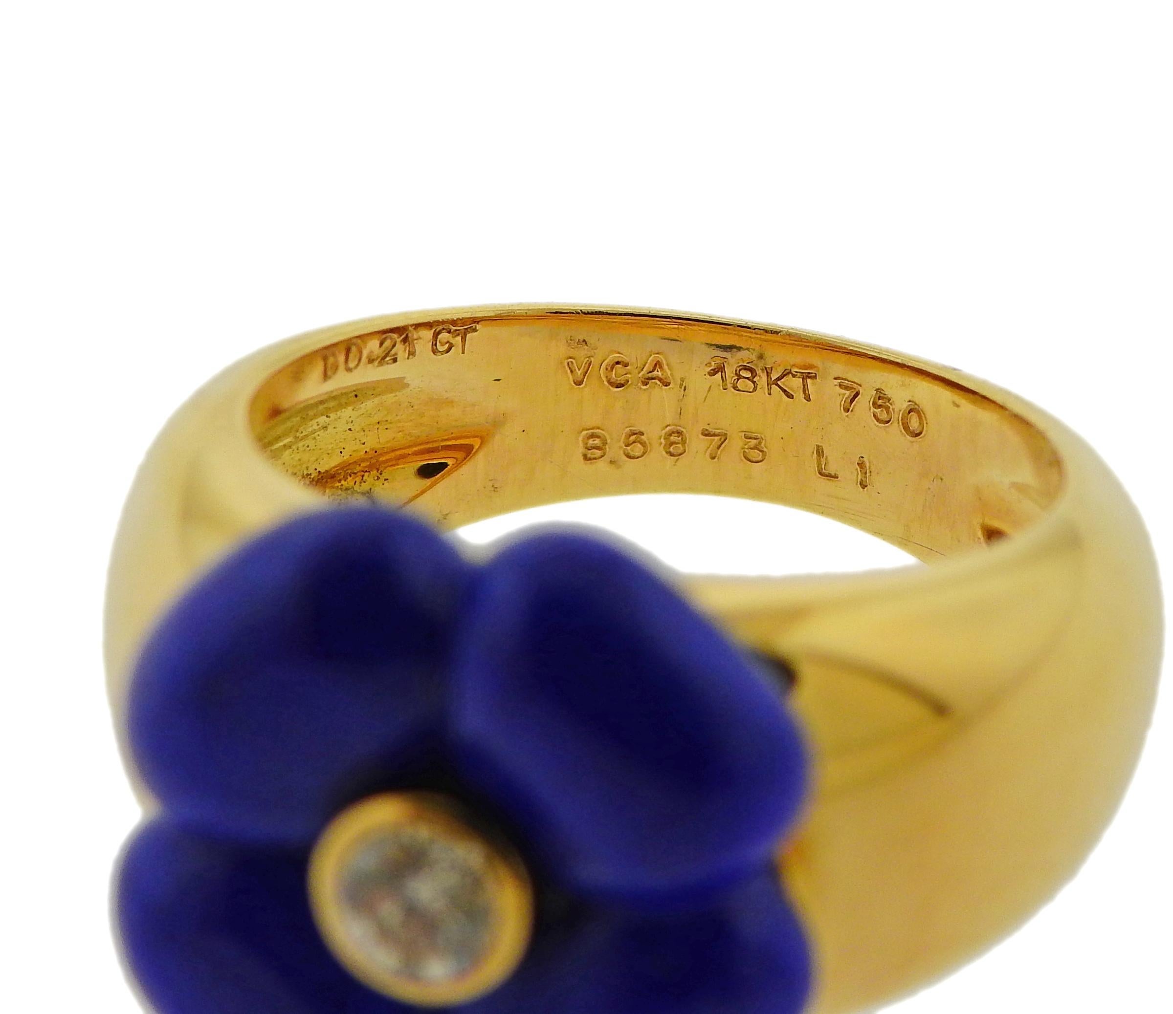 Women's or Men's Van Cleef & Arpels Lapis Diamond Flower Gold Ring