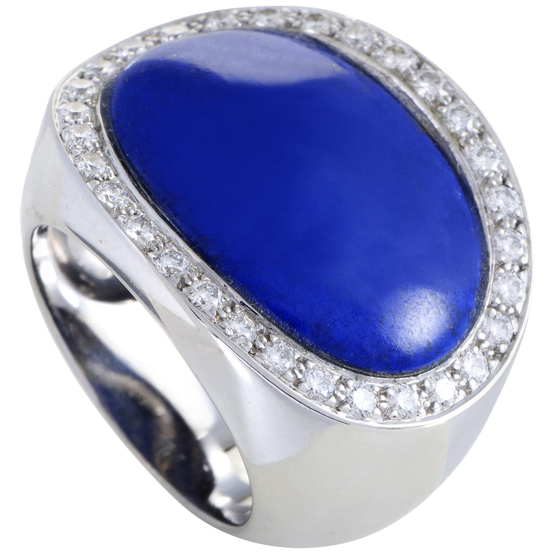 Van Cleef & Arpels Lapis Lazuli 1.00 Carat Diamond 18 Karat White Gold Ring