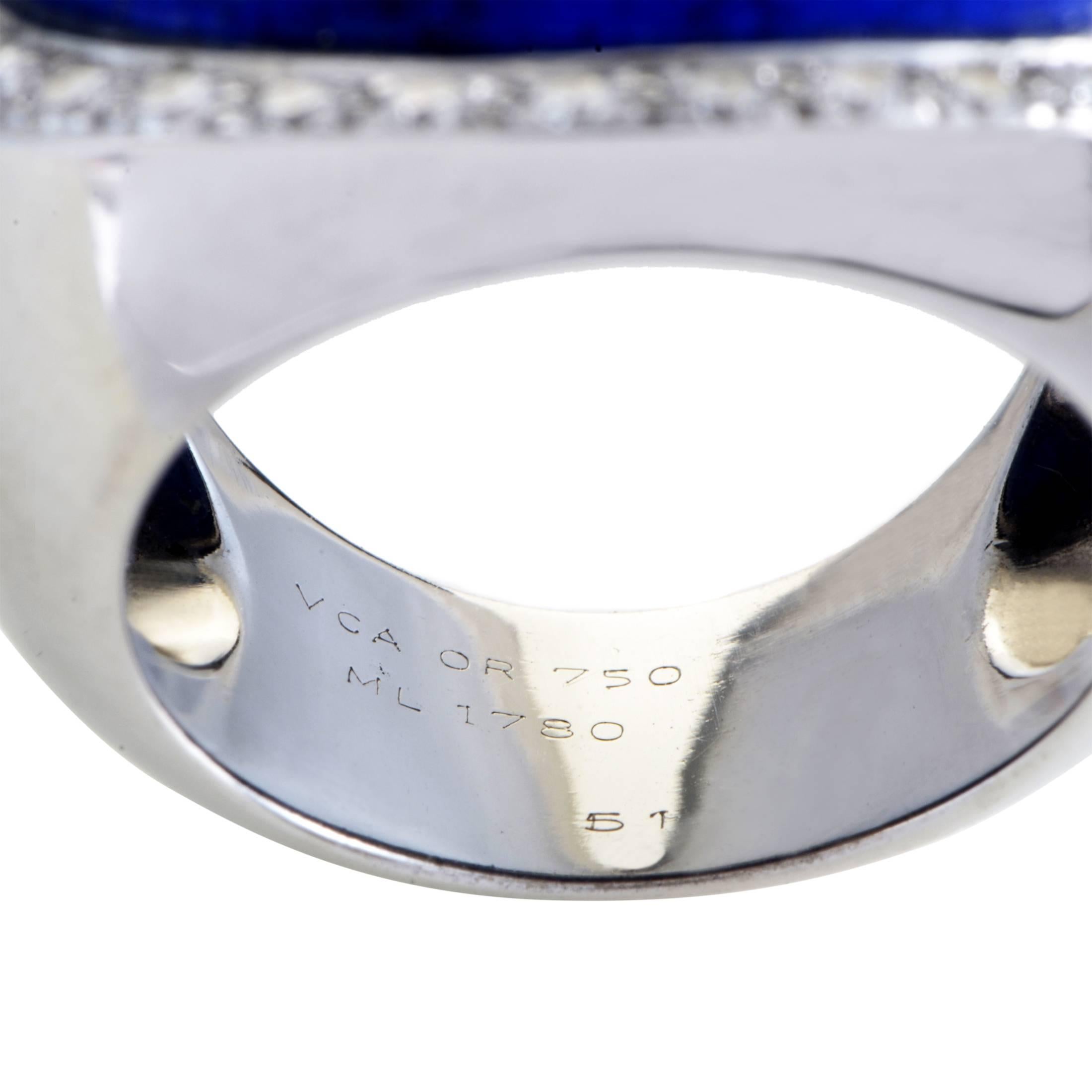 Cabochon Van Cleef & Arpels Lapis Lazuli 1.00 Carat Diamond 18 Karat White Gold Ring