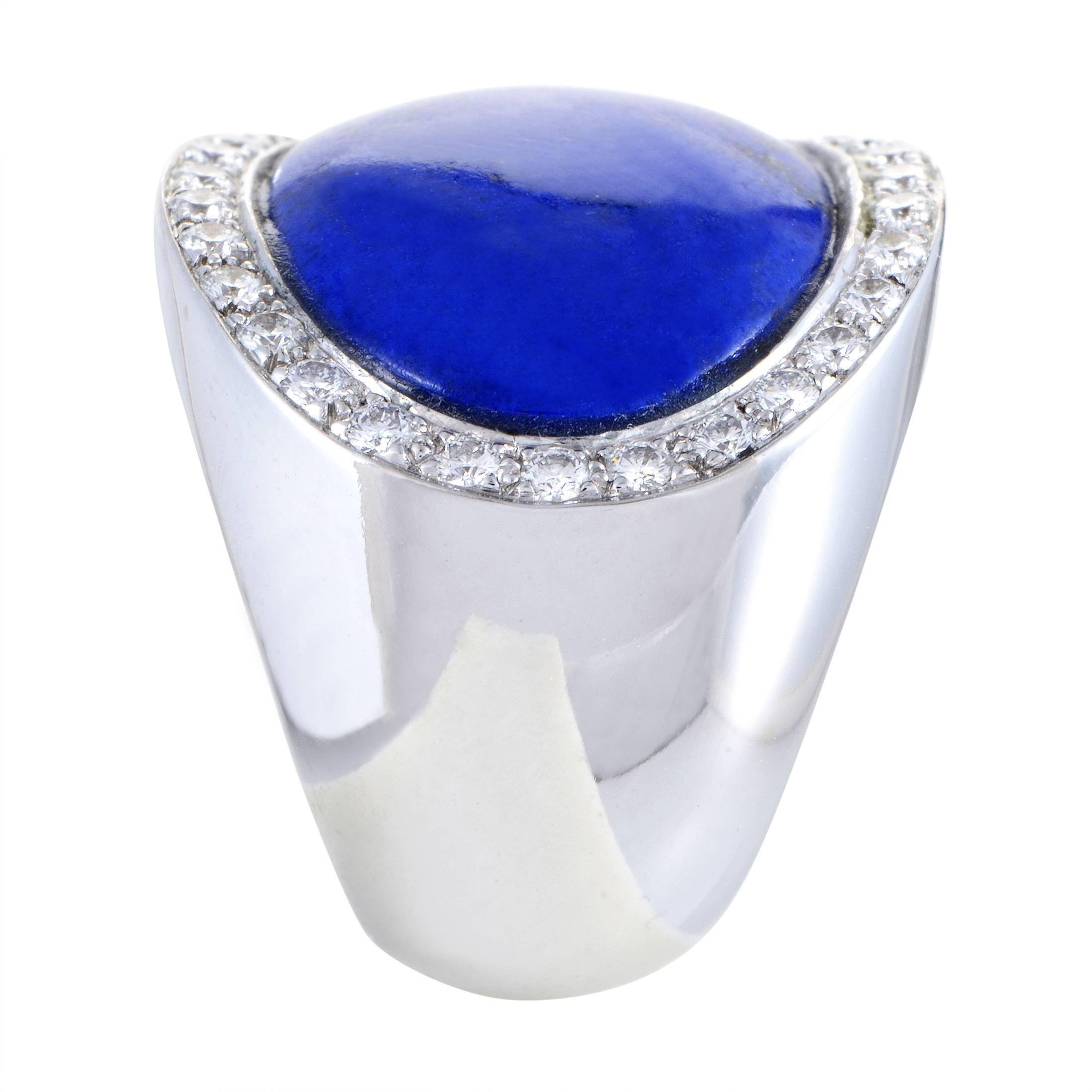 Van Cleef & Arpels Lapis Lazuli 1.00 Carat Diamond 18 Karat White Gold Ring In Excellent Condition In Southampton, PA