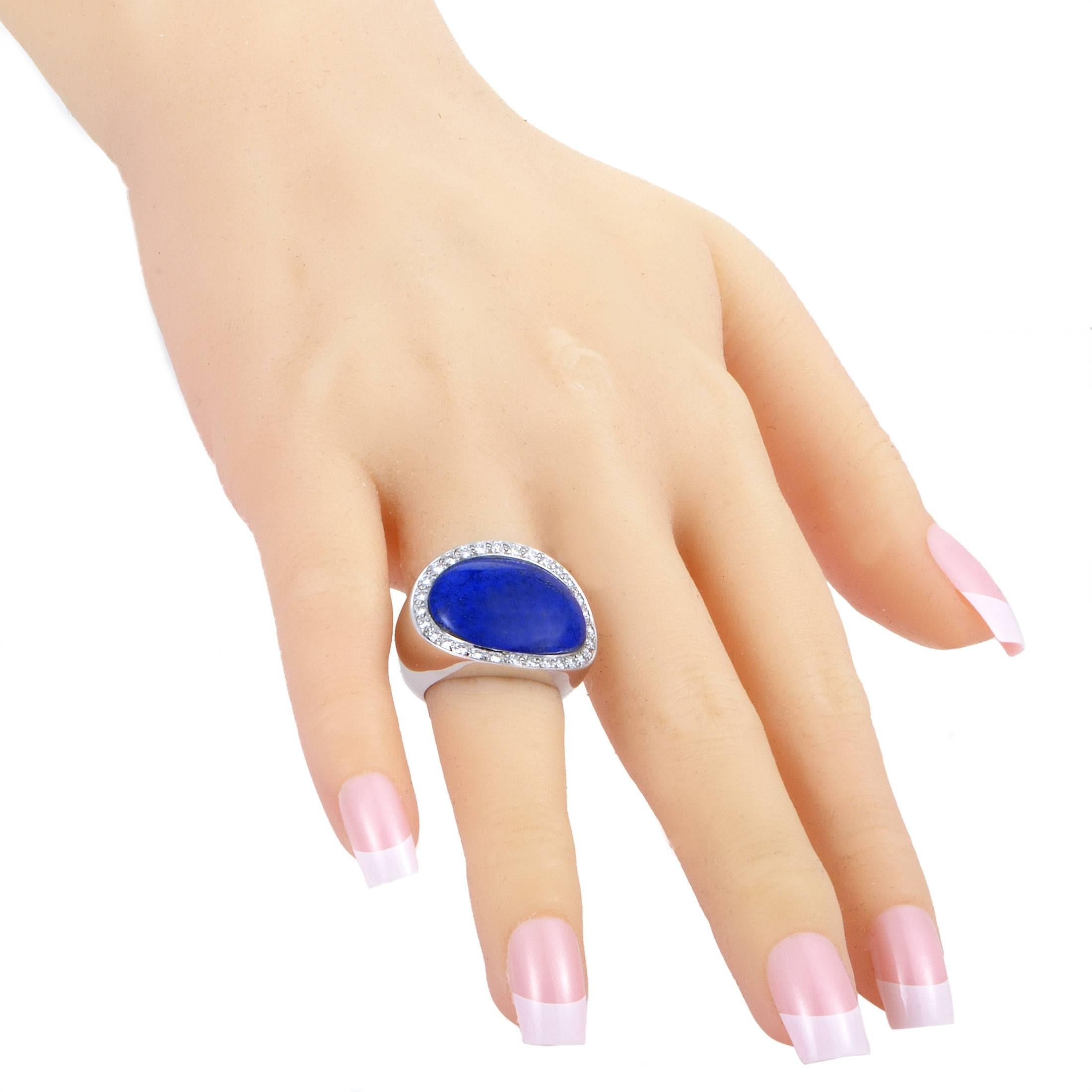 Women's Van Cleef & Arpels Lapis Lazuli 1.00 Carat Diamond 18 Karat White Gold Ring