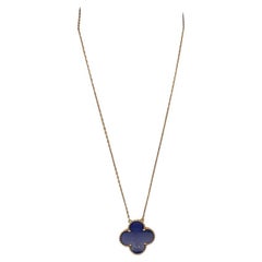 RARE Van Cleef & Arpels Lapis Lazuli Alhambra 1 Motif Necklace 18k Yellow Gold