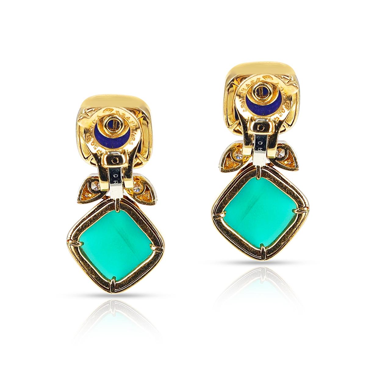 Contemporary Van Cleef & Arpels Lapis Lazuli and Chrysoprase Earrings, French