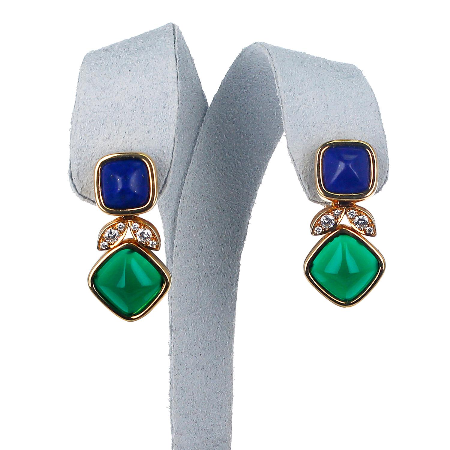 Van Cleef & Arpels Lapis Lazuli and Chrysoprase Earrings, French In Excellent Condition In New York, NY