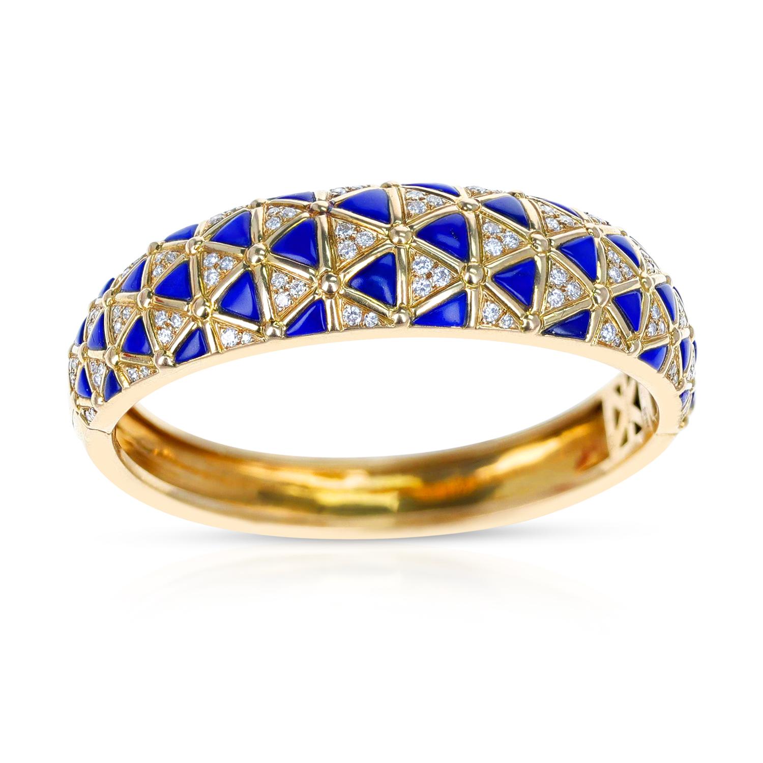 Van Cleef & Arpels, bracelet jonc en lapis-lazuli et diamants, 18 carats Excellent état - En vente à New York, NY