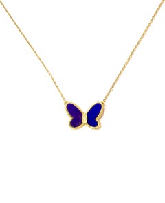 Vintage Van Cleef & Arpels Lapis-Lazuli Diamond 18 Carat Yellow Gold Butterfly Necklace