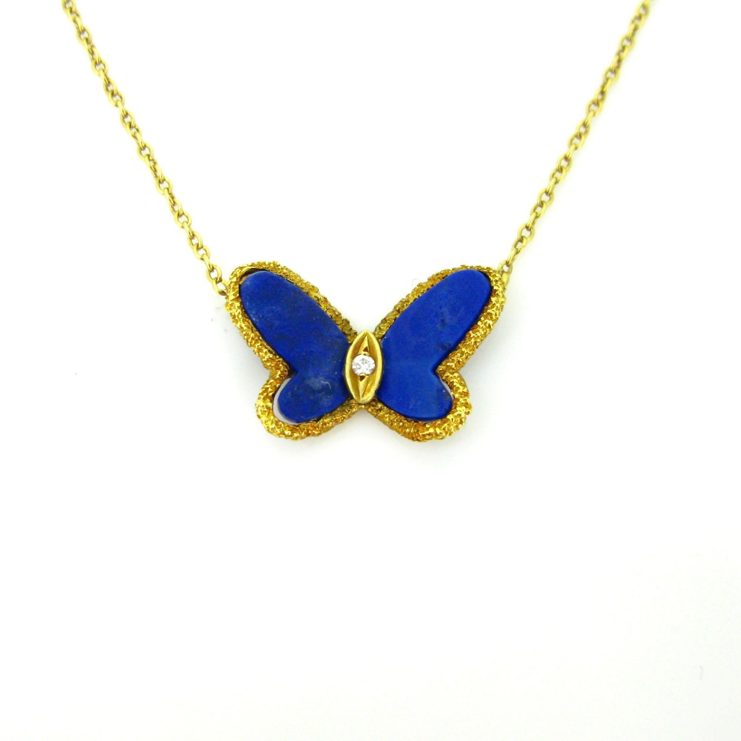 Van Cleef & Arpels, Halskette mit Schmetterlingsanhänger, Lapislazuli-Diamant und Diamant, 1970 für Damen oder Herren