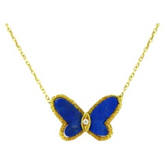 Van Cleef & Arpels Lapis Lazuli Diamond Butterfly Pendant Necklace, 1970
