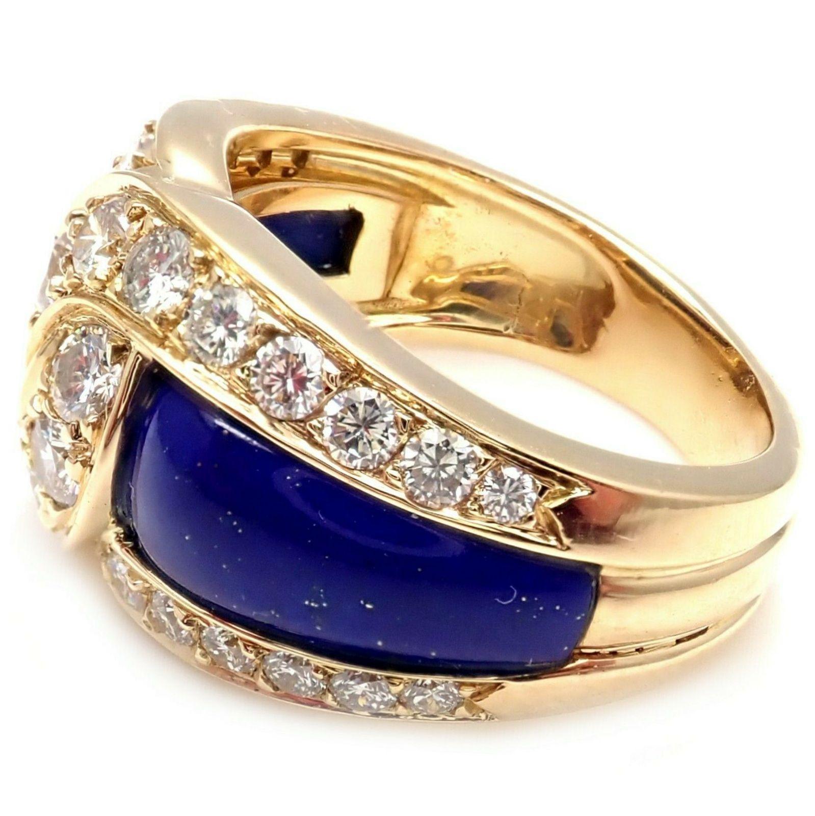 Van Cleef & Arpels Lapis Lazuli Diamond Yellow Gold Band Ring In Excellent Condition In Holland, PA