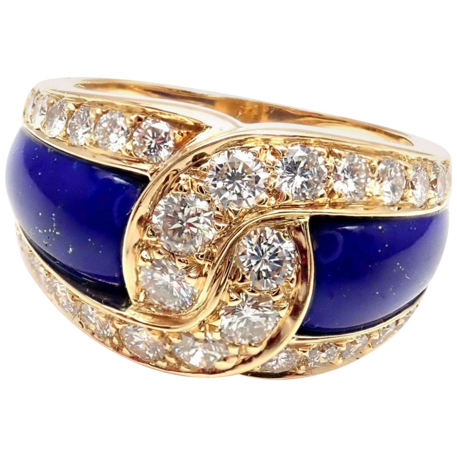 Van Cleef & Arpels Lapis Lazuli Diamond Yellow Gold Band Ring